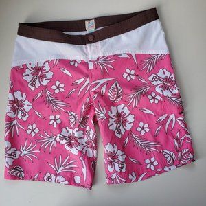 Hawaii tropical floral hibiscus print boarding shorts